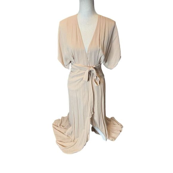 REFORMATION Blush Winslow Dolman Kimono Sleeve Crepe Wrap Maxi Dress Gown XS - Picture 1 of 5